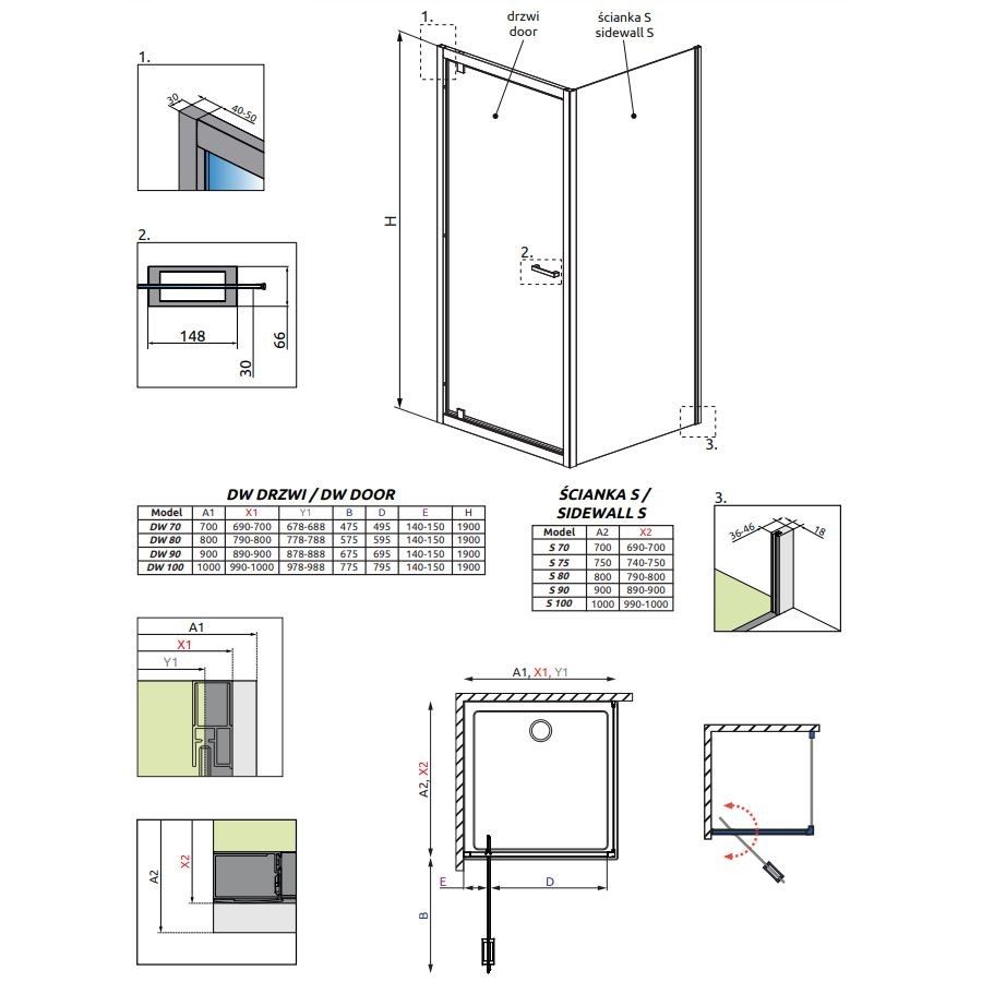 Душевой уголок Radaway Twist DW+S с поворотной дверью схема 2