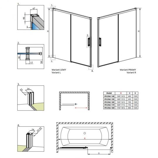 Нишевая шторка на ванну Radaway Idea PN DWJ ФОТО