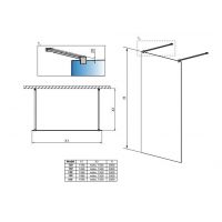 Стеклянная душевая перегородка Walk-in Radaway Modo New Black I Frame с черным профилем схема 2