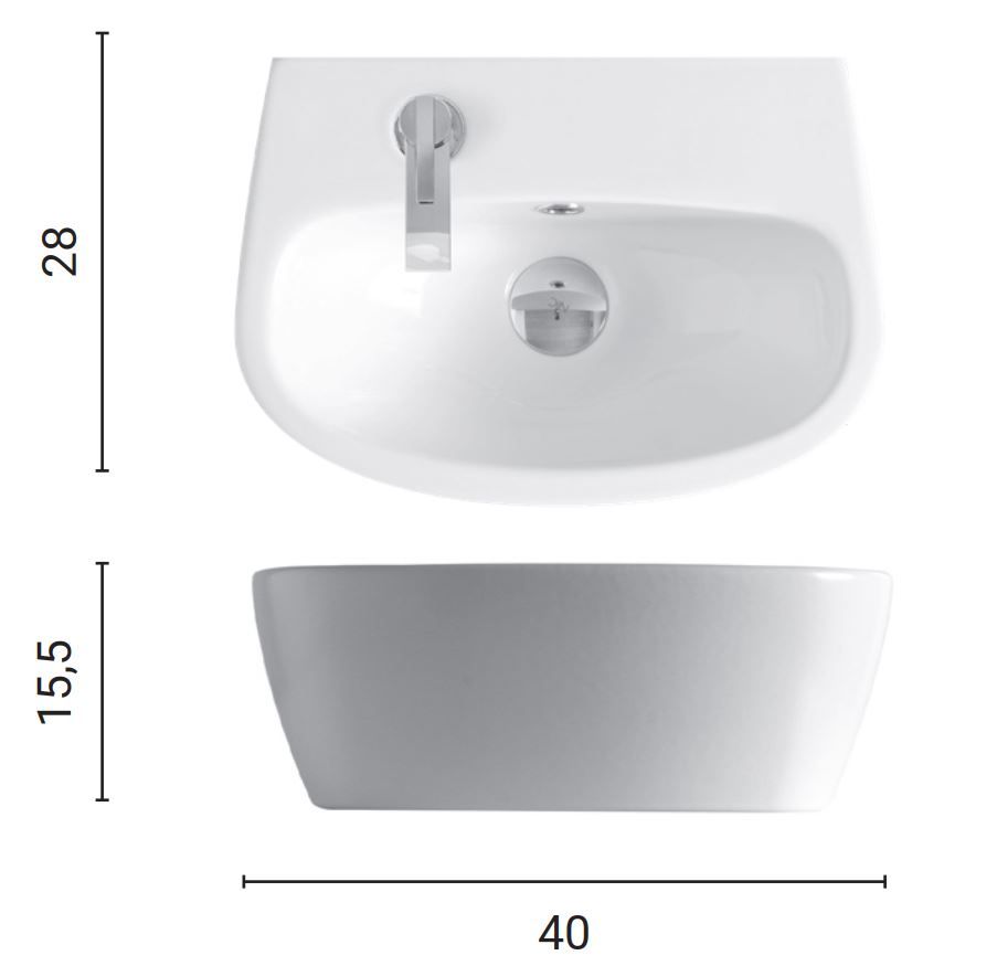 Раковина Nic Design Milk с 1 отверстием по запросу (справа или слева) 40x28x15,5 001 311 ФОТО