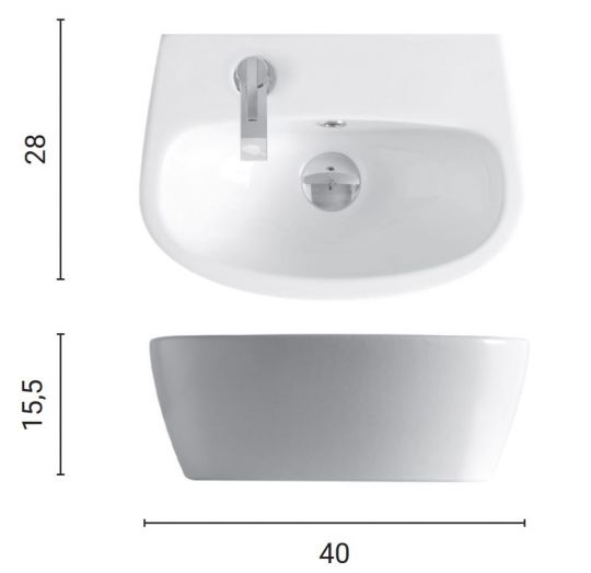 Раковина Nic Design Milk с 1 отверстием по запросу (справа или слева) 40x28x15,5 001 311 ФОТО