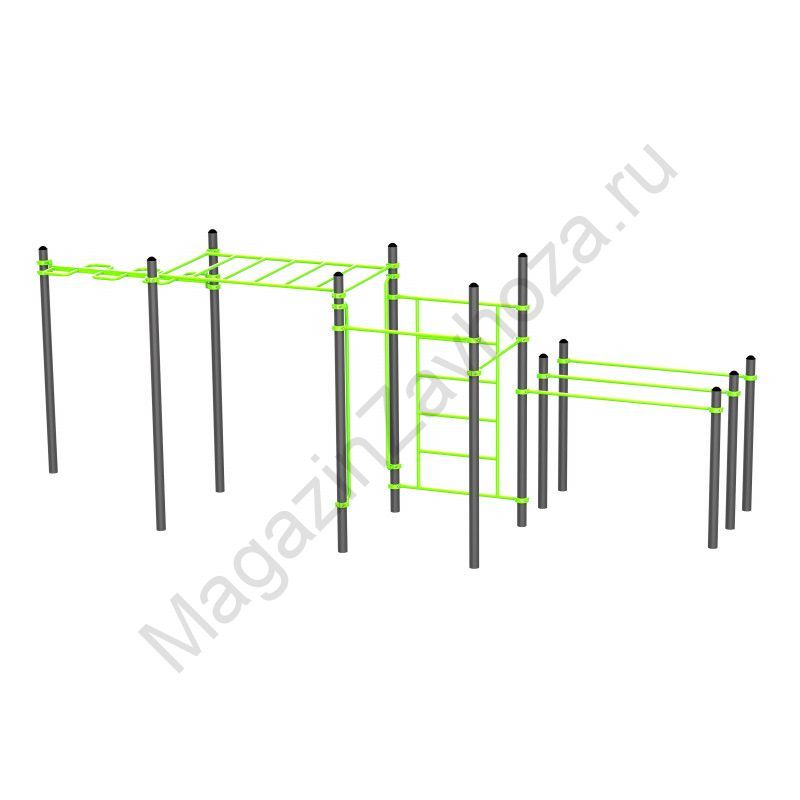 W329 Воркаут (рукоход змеевик и клас., швед стенка, 2 перекладины, брусья двойные) Zavodsporta