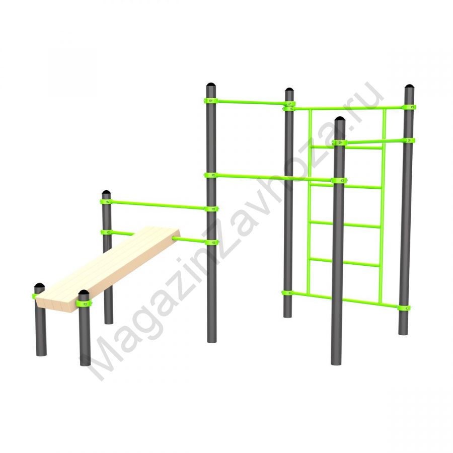 W330 Воркаут (наклонная скамья, 3 перекладины, шведская стенка) Zavodsporta