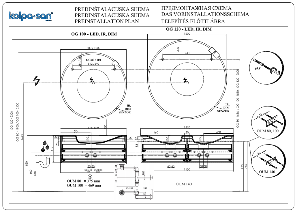 Тумба Kolpa San MALAYA (Малайя) с раковиной 141х41 схема 3