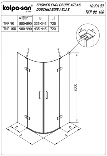Душевая кабина Kolpa San ATLAS TKP распашная открытая ФОТО