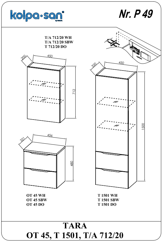 Подвесной шкаф Kolpa San TARA (Тара) 45х48 схема 2