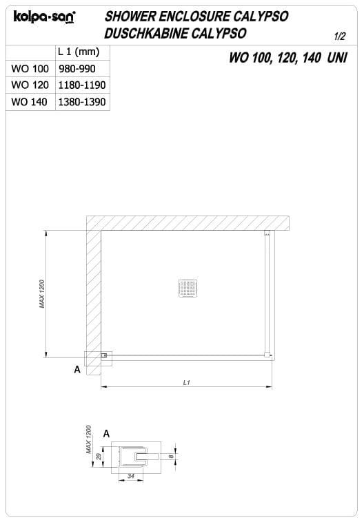 Душевое ограждение Walk-in Kolpa San CALYPSO WO 517 схема 2