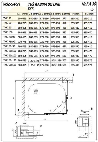 Квадратный душевой уголок Kolpa San SQ LINE TKK схема 2