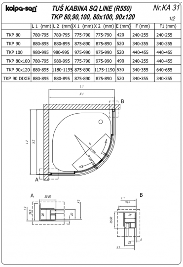 Душевой уголок Kolpa San SQ LINE TKP полукруглый схема 2