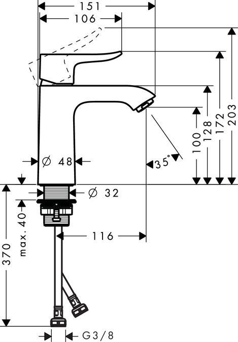 Смеситель Hansgrohe Metris для раковины 31084000 схема 1