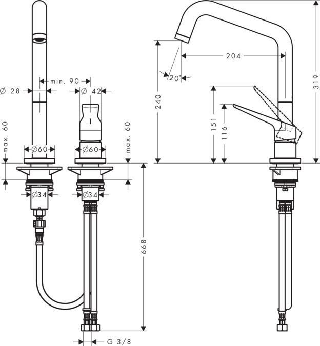 Смеситель Hansgrohe AXOR Citterio M для кухни 34820800 схема 1