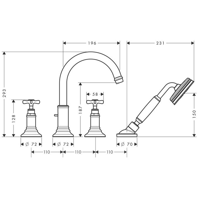 Смеситель Hansgrohe AXOR Montreux для ванны с душем 16546000 схема 1