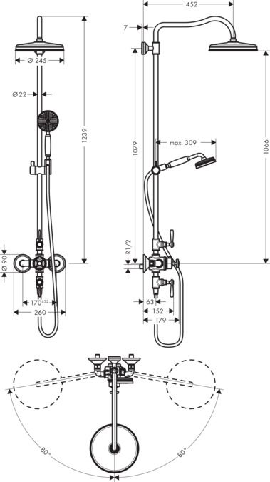 Душевая стойка с термостатом Hansgrohe AXOR Montreux 16572820 схема 3