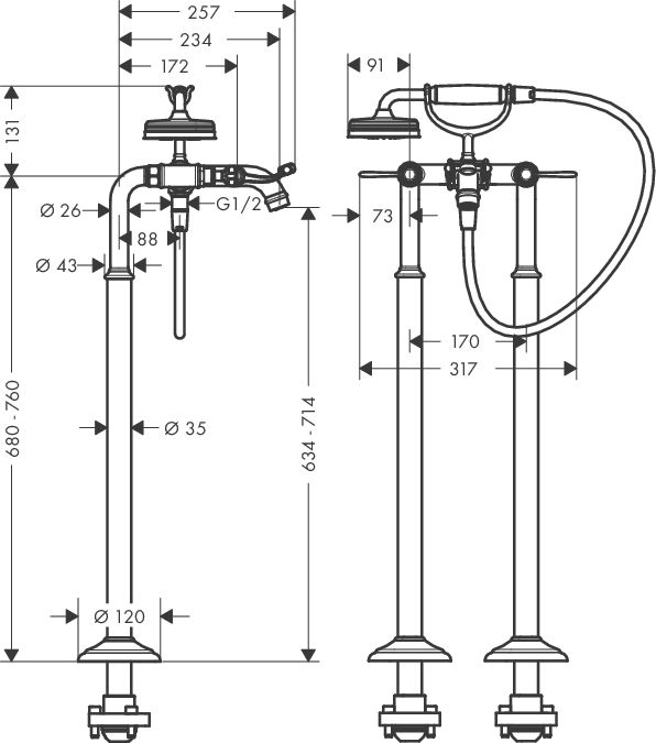 Смеситель Hansgrohe AXOR Motreux для ванны с душем 16553000 ФОТО