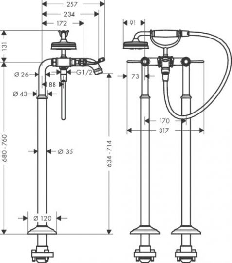 Смеситель Hansgrohe AXOR Motreux для ванны с душем 16553820 ФОТО