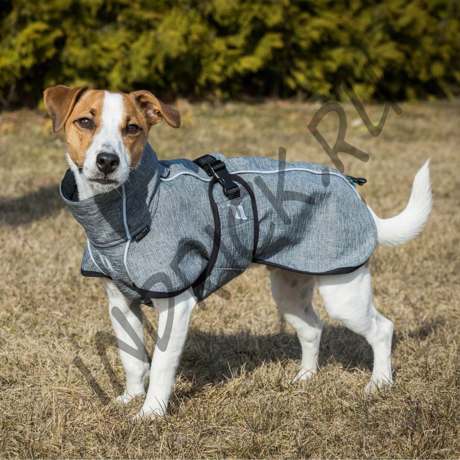 Непромокаемая дышащая попона для собак Bark Back on Track на флисе серая