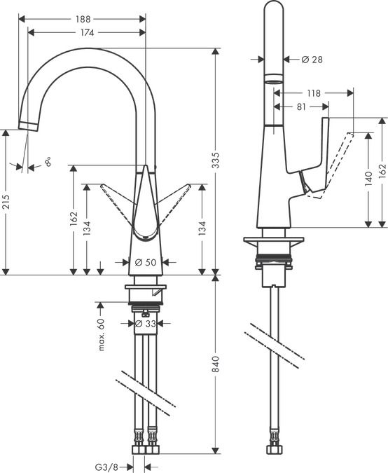 Смеситель Hansgrohe Talis S для кухни 72814800 схема 1