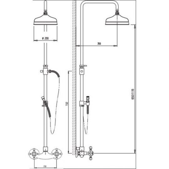 Душевая стойка с тропическим душем Cezares Atlantis Nostalgia схема 4 Душевая стойка с тропическим душем Cezares Atlantis Nostalgia схема 4