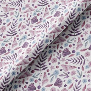 Ткань хлопок для шитья кукол Е.Кононова Фиолетовые ракушки на белом limit 001