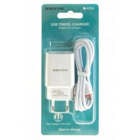 БП сет.1USB+каб.microUSB BOROFONE BA20A, 2.1A,бел.