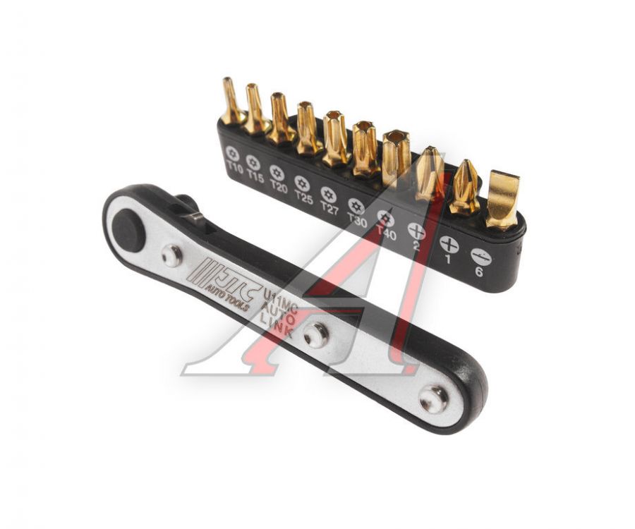 Набор бит 1/4" SL6, PH1-2, TORX, Т10Н-Т40Н с ключом трещоткой 11 предметов JTC