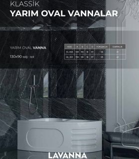 LAVANNA Yarımoval Asimmetrik Vannaları | Akril Vanna 130*90 (sm.), sağ