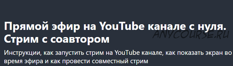 [Udemy] Прямой эфир на YouTube канале с нуля. Стрим с соавтором (Alex Nekrashevich)