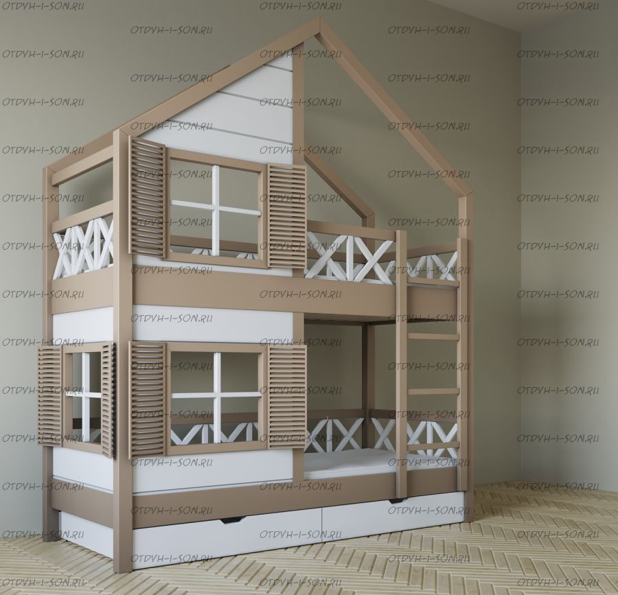 Кровать двухъярусная домик Прованс Roof №5Y3