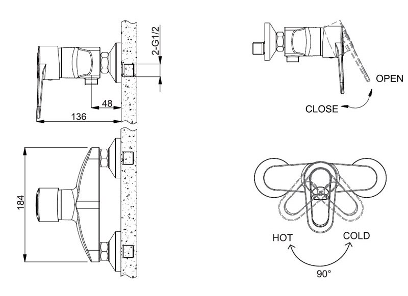 Смеситель Bravat Loop для душа F9124182CP-01-RUS схема 2