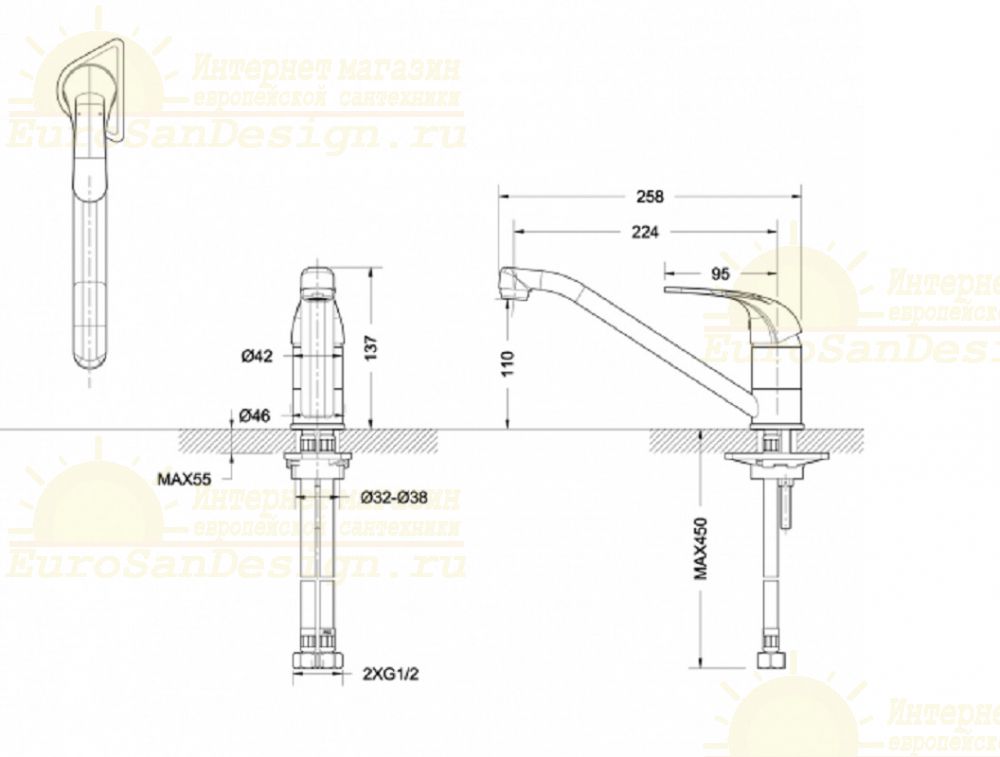 Смеситель для кухни Bravat Fit F7135188CP-RUS схема 2