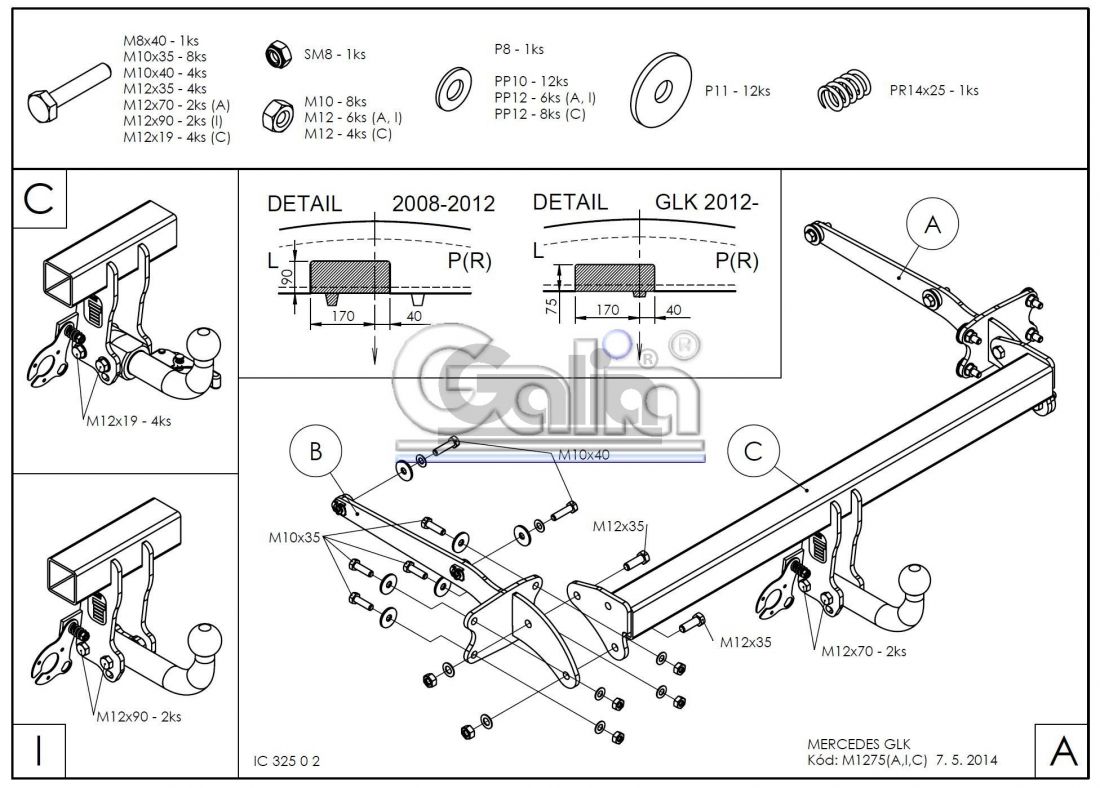Фаркоп Galia (оцинкованный) Mercedes GLK-Class 2008-2015 условно-съемное крепление шара