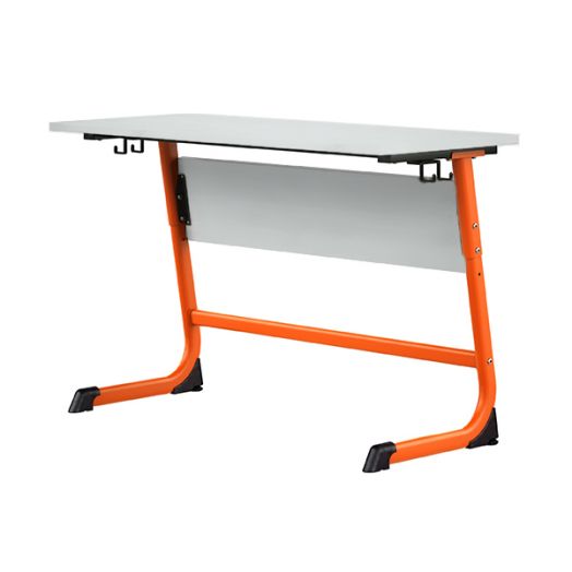 ОП32-1 Стол ученический «Оптима» 2 - местный, фиксированный, столешница и экран ЛДСП серый камень 22 мм