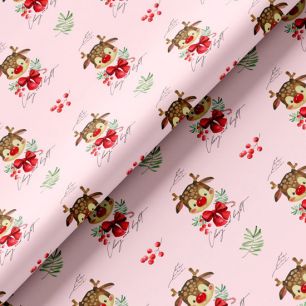 Хлопок - Новогодние оленята с бантиком на розовом 50х37 см limit
