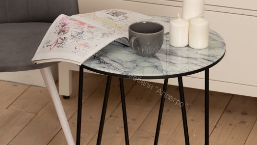 Стол журнальный ДП 1-03-09 (Чёрный/Мрамор белый)