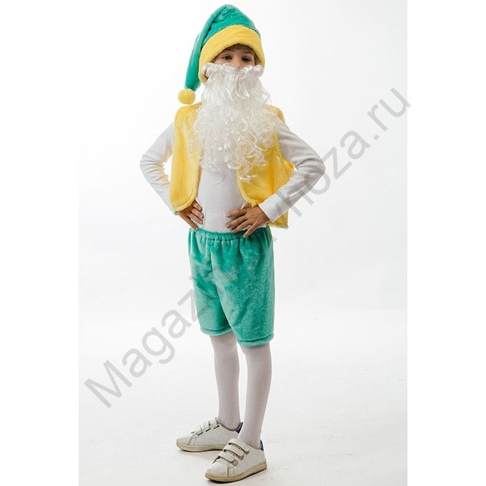 Карнавальный костюм Гном с бородой зеленый 4-7 лет 89007 3/плюш/Карнавалия/