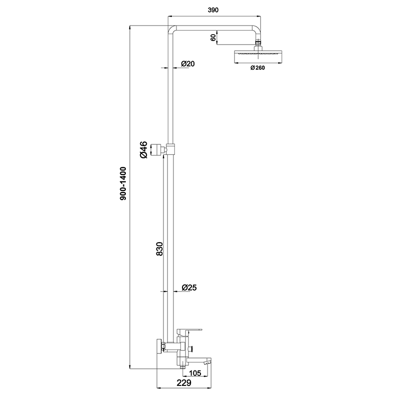 Стойка душевая с подсветкой Timo Beverly SX-1060 (3011) схема 2