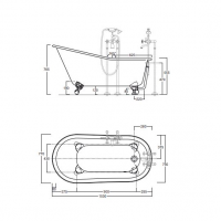 Покрытая эмалью чугунная ванна Simas Vasche 153x76x76,5 на ножках 30100 схема 2