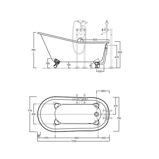 Покрытая эмалью чугунная ванна Simas Vasche 153x76x76,5 на ножках 30100 схема 2