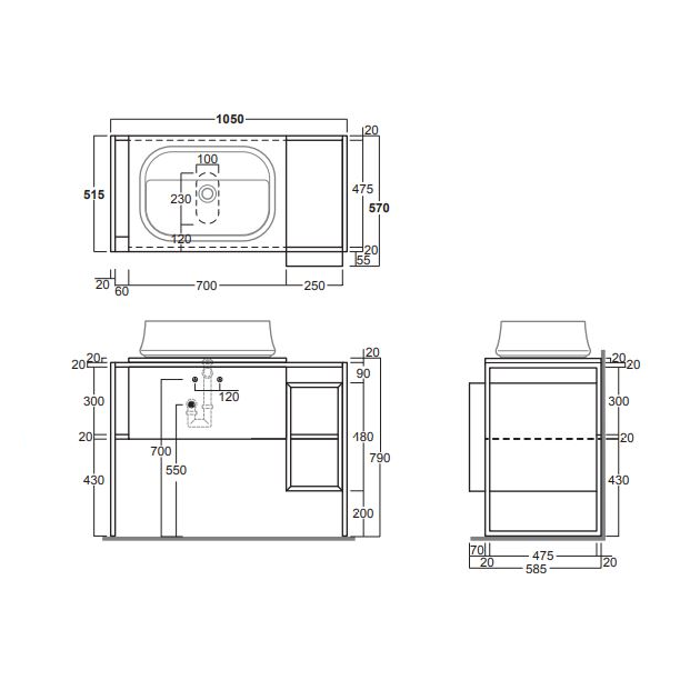 Тумба для раковины Simas Sharp 105 х 57 х 79 с ящиком FM 1 ФОТО