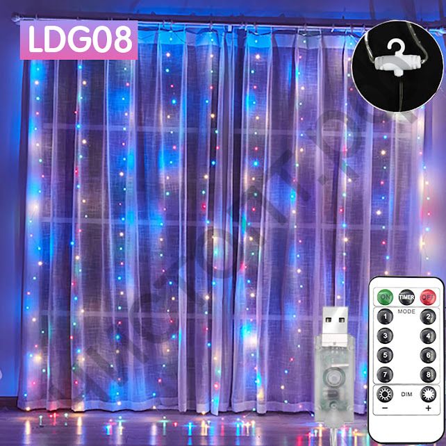 Гирлянда-штора OG-LDG08 LED (3х3м,300 ламп, Мультицвет) USB на каждый день