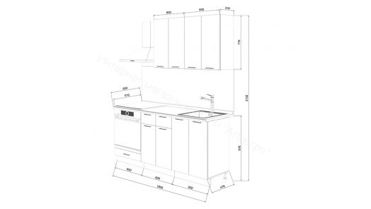 Кухонный гарнитур "Лина" 1,8 со шкафом НБ (Графит)