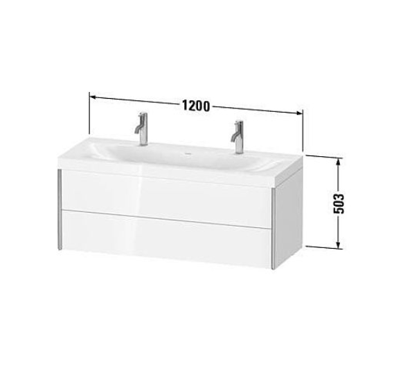 Широкая раковина  Duravit Xviu XV4618 с подвесной тумбой c-bonded 120 х 48 схема 3