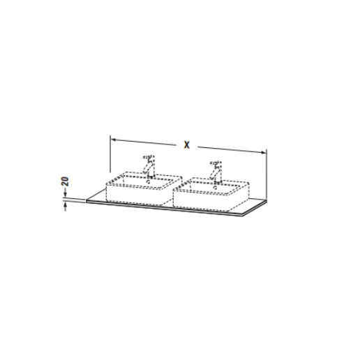 Cтолешница Duravit Xsquare XS064 с двумя вырезами для тумб с консолью схема 3