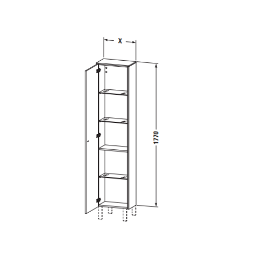 Высокий пенал для ванной Duravit Brioso 177x42x24 с одной дверцей BR 1321 L/R схема 2