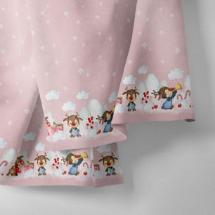 Хлопок - Бордюр Новогодние оленята  на розовом  25*75 limit