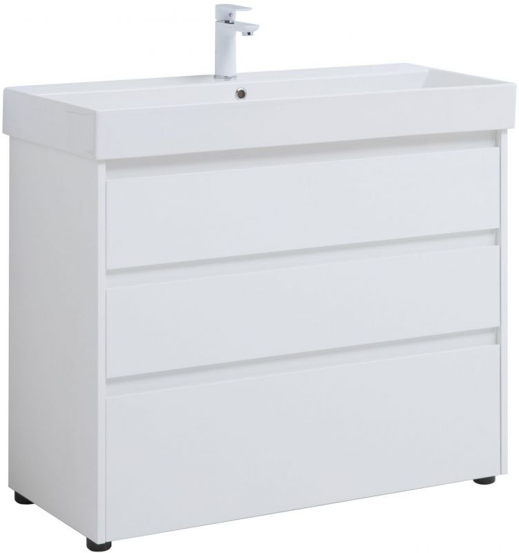 Тумба с раковиной Aquanet Nova Lite 100 белый глянец (3 ящика) 00307081
