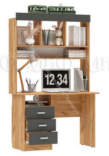Стол письменный Мартина ЛДСП с надстройкой Графит, Дуб Крафт