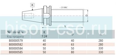 Оправка полуфабрикат 2192-40-40-280 кон 40. D=40  Bison Bial Оправка полуфабрикат 2192-40-40-280 кон 40. D=40  Bison Bial