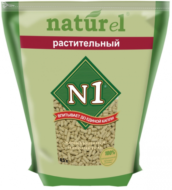 Комкующийся наполнитель N1 Crystals NATUReL Растительный 4.5л (1.82кг)