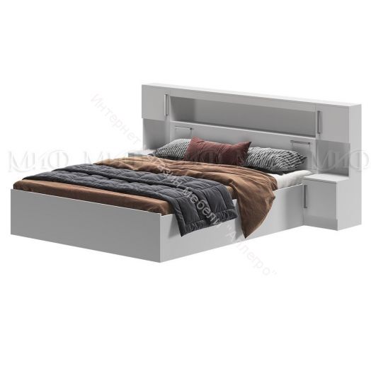 Кровать Бася 1600 мм с надстройкой и тумбами Белый